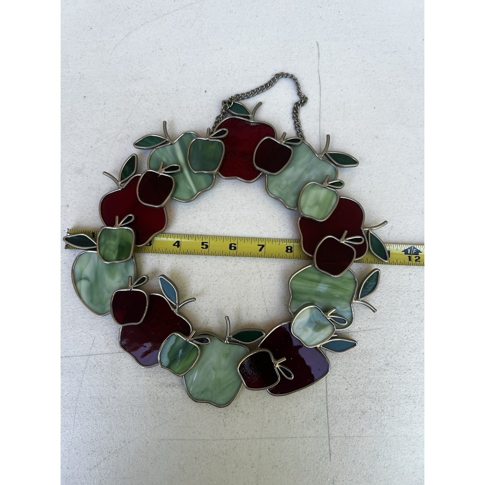 Stained Glass Wreath Chain For Hanging Apples Red Green Fall Teacher Sun Catcher - Picture 5 of 8
